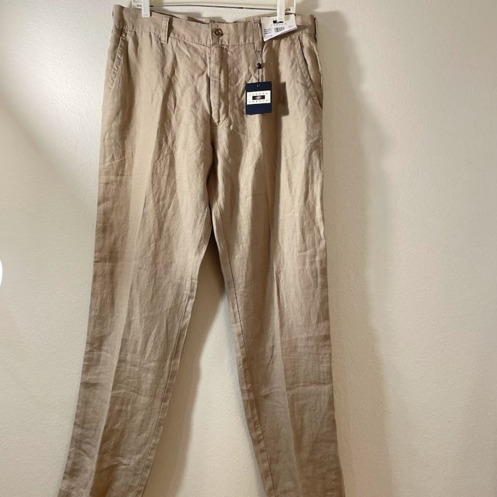 Joseph Abboud 100% Linen Mens Pants 36 X 32 Tan Beige Flat Front NEW NWT $99